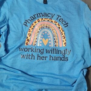 Vibrant Blue Short Sleeve Pharmacy Tech Tee with Rainbow Graphic